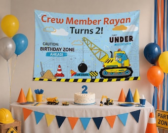 Customizable Construction Theme Tapestry Banner | Personalized Birthday Backdrop | Made to Order Party Decoration