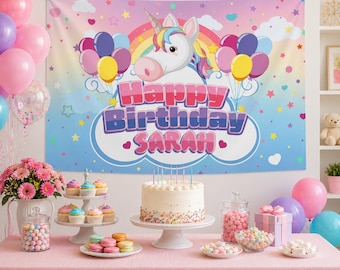 Personalized Unicorn Birthday Banner | Custom Rainbow Party Backdrop