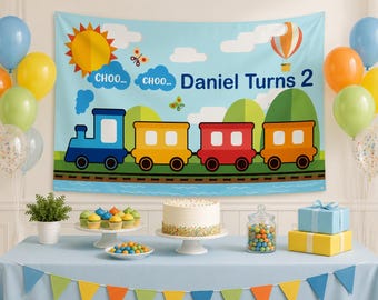 Personalized Choo Choo Train Birthday Tapestry – Kids Party Backdrop