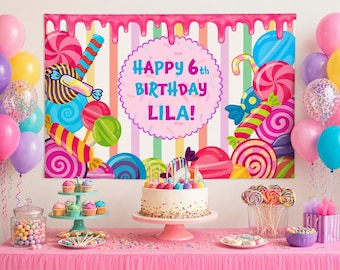 Custom Tapestry Banner, Personalized Candy Birthday Party Backdrop