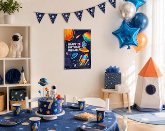 Personalized Astronaut Birthday Banner, Space Party Decoration