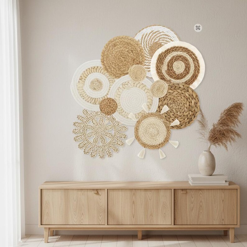 Handmade Woven Wall Basket Decor, Boho Natural Fiber Art, 11 Piece Set ...