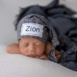 baby boy personalized baby hat hospital hat boy newborn photo prop CROSSHATCH image 3