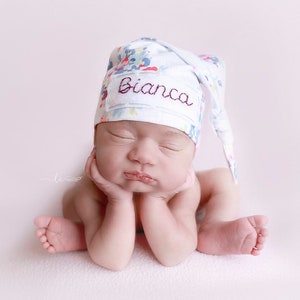baby girl newborn knot hat coming home outfit baby shower gift WHITE FLORAL image 5