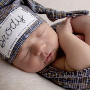 baby boy personalized baby hat hospital hat boy newborn photo prop CROSSHATCH image 1