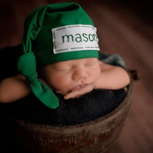 newborn name hat baby boy knot hat personalize coming home outfit hospital hat KELLY GREEN image 1