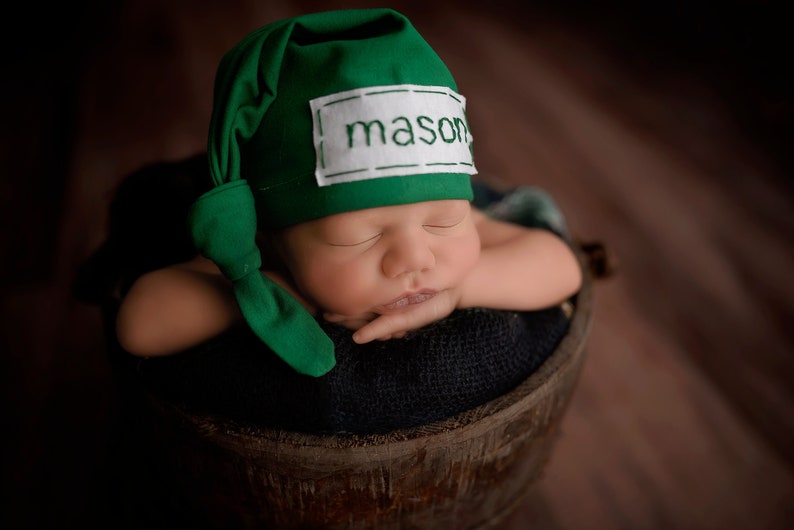 newborn name hat baby boy knot hat personalize coming home outfit hospital hat KELLY GREEN image 1