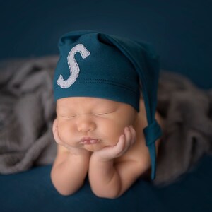 newborn hat monogrammed initial personalized baby gift baby boy baby girl unisex gender neutral photo prop image 8