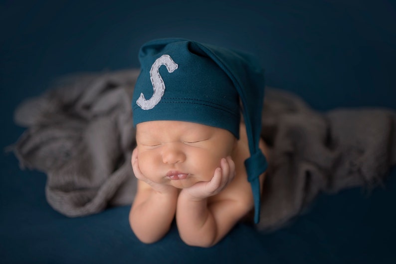 newborn hat monogrammed initial personalized baby gift baby boy baby girl unisex gender neutral photo prop image 8