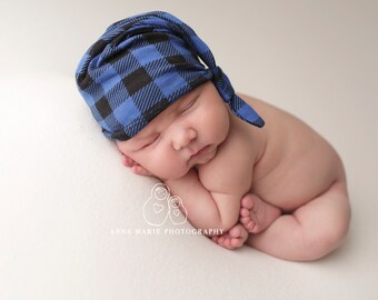 buffalo plaid - knot hat - baby beanie slouchy - baby boy - baby shower gift - photo prop