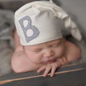 newborn hat monogrammed initial personalized baby gift baby boy baby girl unisex gender neutral photo prop image 1