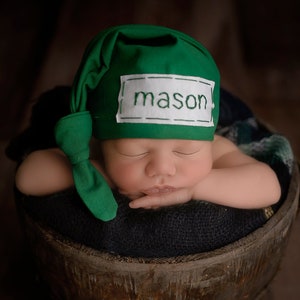 newborn name hat baby boy knot hat personalize coming home outfit hospital hat KELLY GREEN image 4