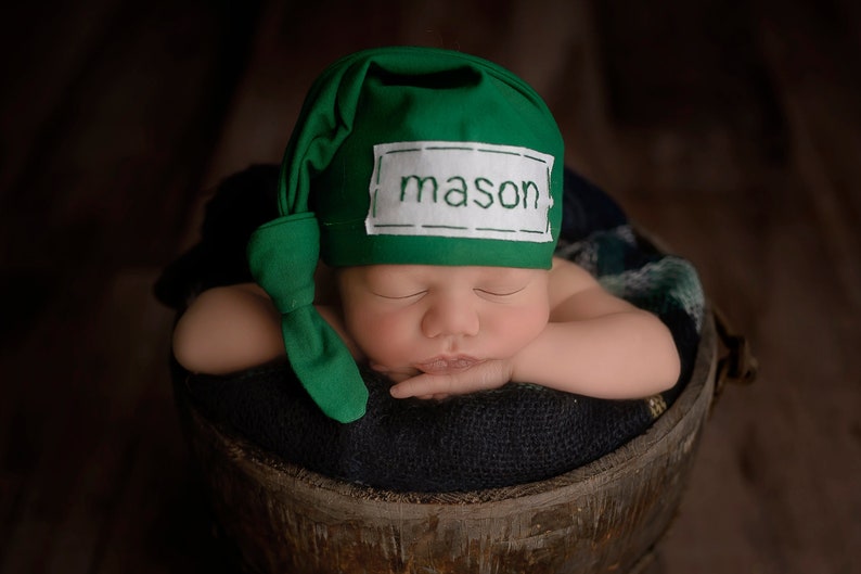 newborn name hat baby boy knot hat personalize coming home outfit hospital hat KELLY GREEN image 4