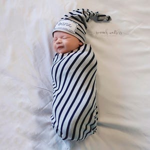 add a matching swaddle gray & navy stripe