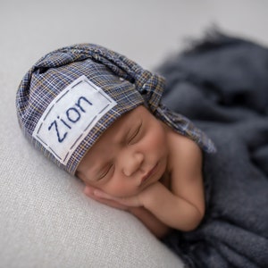 baby boy personalized baby hat hospital hat boy newborn photo prop CROSSHATCH image 6