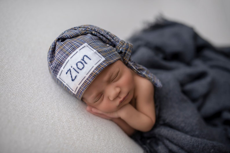 baby boy personalized baby hat hospital hat boy newborn photo prop CROSSHATCH image 6