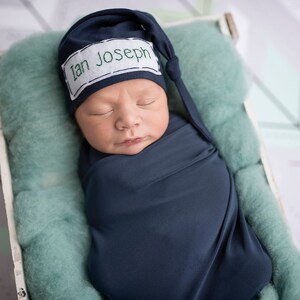 newborn boy coming home outfit baby knot hat name monogramed hat personalized hospital hat newborn photo prop image 2