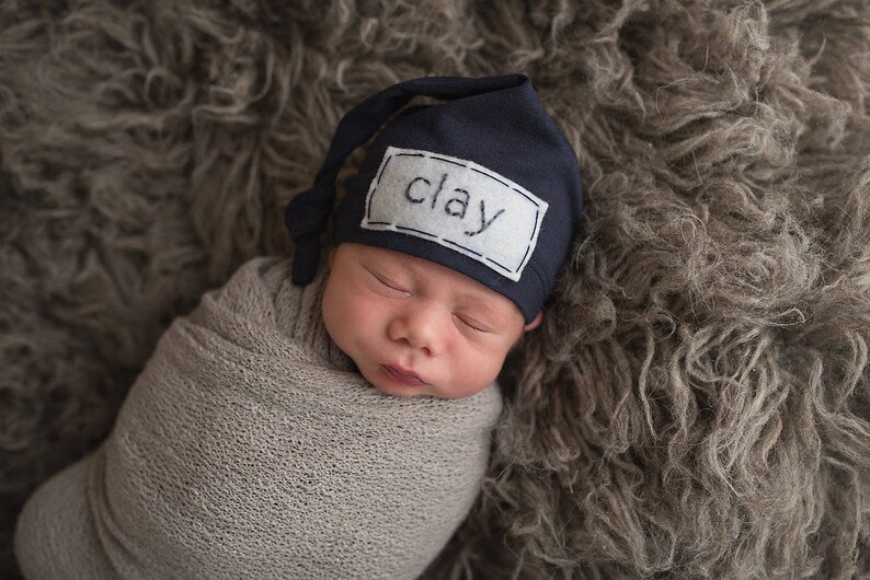 newborn boy coming home outfit baby knot hat name monogramed hat personalized hospital hat newborn photo prop image 3