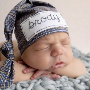 baby boy personalized baby hat hospital hat boy newborn photo prop CROSSHATCH image 7