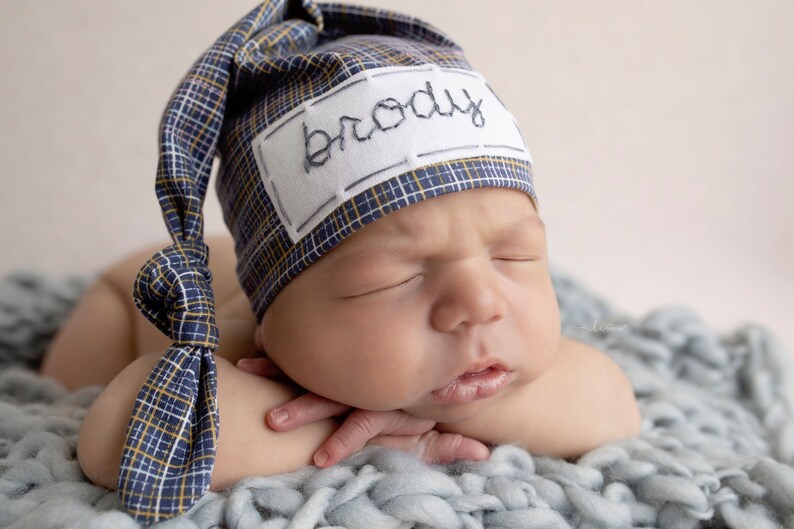 baby boy personalized baby hat hospital hat boy newborn photo prop CROSSHATCH image 7