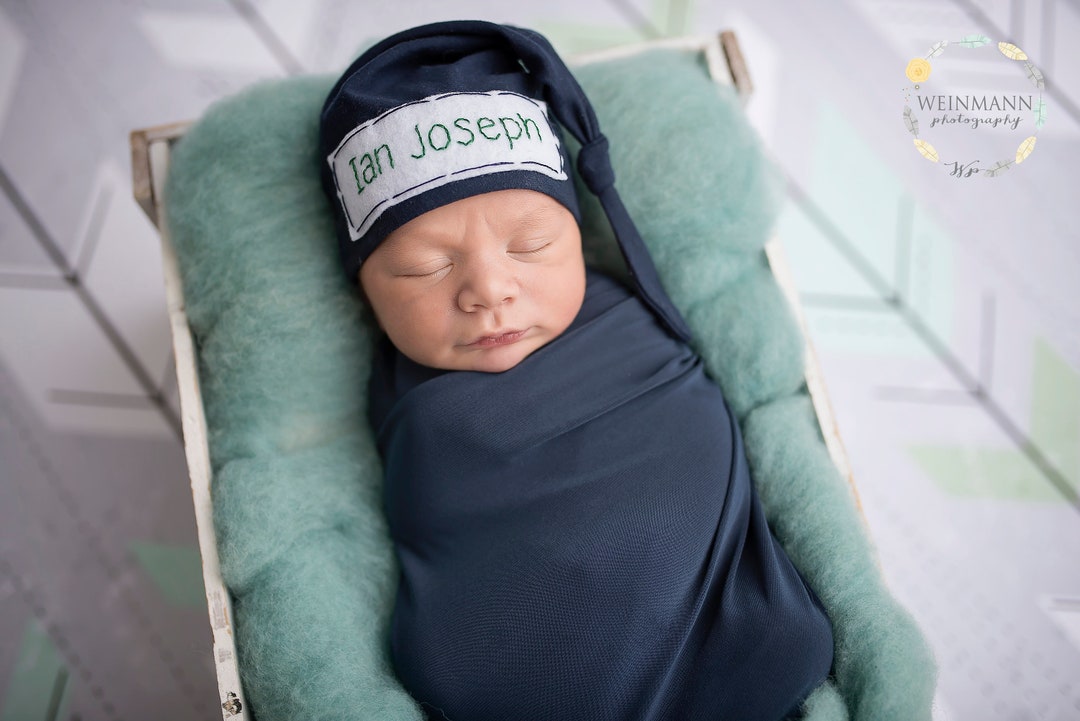 Personalized Baby Hat Navy Blue Newborn Photo Prop Baby Etsy