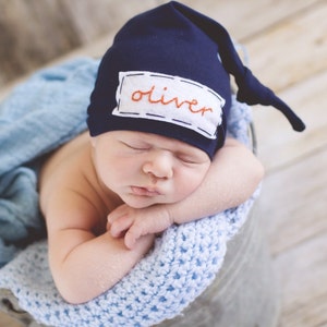 newborn boy coming home outfit baby knot hat name monogramed hat personalized hospital hat newborn photo prop image 1