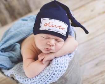 newborn boy coming home outfit - baby knot hat name - monogramed hat - personalized - hospital hat - newborn photo prop