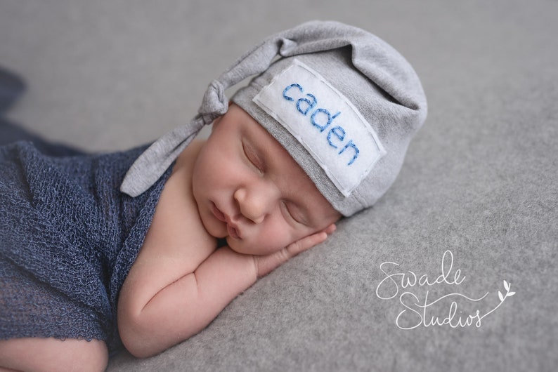 Hospital Hat Boy Baby Name Hat Newborn Boy Gift Baby Shower Gift image 1