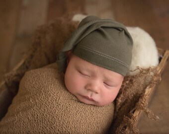 knot hat - baby beanie slouchy - baby boy - baby shower gift - photo prop - coming home outfit - OLIVE GREEN