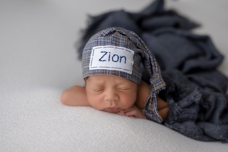 baby boy personalized baby hat hospital hat boy newborn photo prop CROSSHATCH image 3