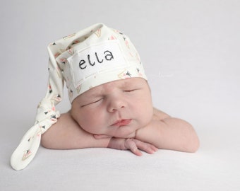 newborn girl coming home outfit - baby knot hat name - personalized newborn gifts - hospital hat - photo prop