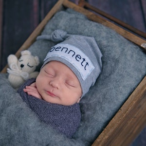 Hospital Hat Boy Baby Name Hat Newborn Boy Gift Baby Shower Gift image 2