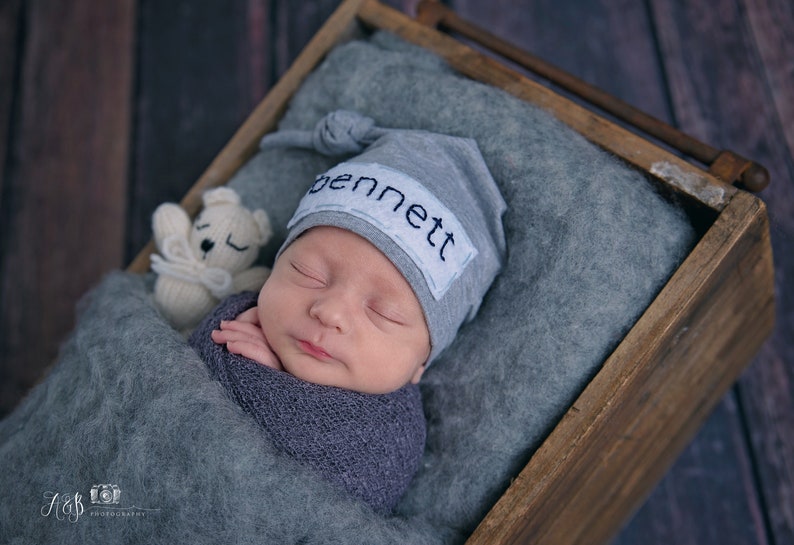 Hospital Hat Boy Baby Name Hat Newborn Boy Gift Baby Shower Gift image 2