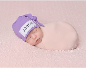 baby girl hat - personalized hat - baby shower gift - hospital hat - baby girl newborn photo outfit - baby knot hat name