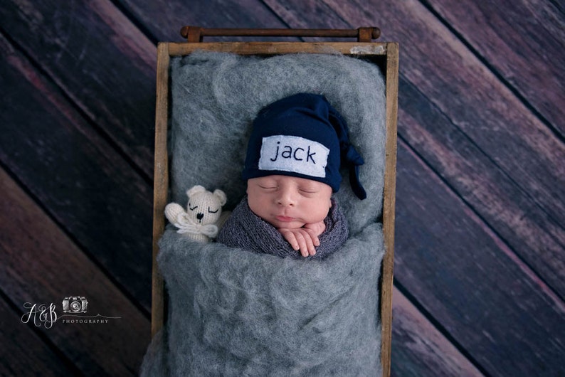 newborn boy coming home outfit baby knot hat name monogramed hat personalized hospital hat newborn photo prop image 4
