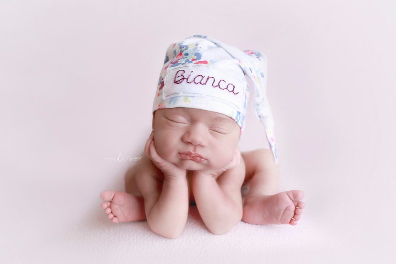 baby girl newborn knot hat coming home outfit baby shower gift WHITE FLORAL image 5