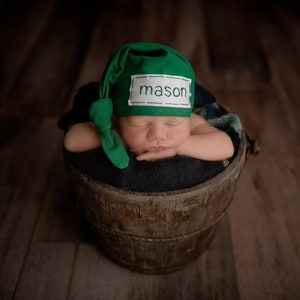 newborn name hat baby boy knot hat personalize coming home outfit hospital hat KELLY GREEN image 5