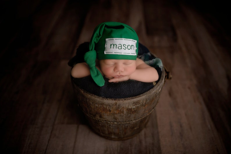 newborn name hat baby boy knot hat personalize coming home outfit hospital hat KELLY GREEN image 5