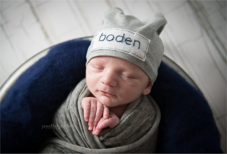 Hospital Hat Boy Baby Name Hat Newborn Boy Gift Baby Shower Gift image 3