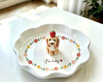 Custom 3D Pet Ring Dish, Flower Ceramic Jewelry Tray, Hand-sculpted Dog Portrait Trinket Bowl