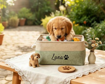 Personalisierter Haustier-Spielzeugkorb Individuell gestickter Name Faltbarer Aufbewahrungsbehälter für Hund Katze Welpe Kätzchen Haustier-Leckerlis & Zubehör Organizer Box