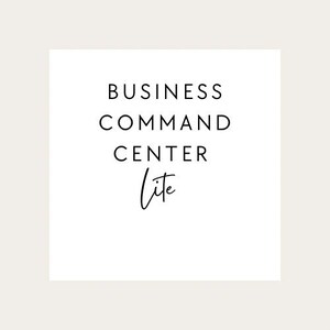 May include: White square with black text that reads "BUSINESS COMMAND CENTER Lite". The text is centered and in a simple, modern font. The word "Lite" is in a cursive font.