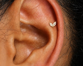16g 18g 20g Titanium Marquise Cz Stone Threadless Push Pin Stud, Butterfly Cz Flat Back Earring, Cartilage Tragus Helix Conch Stud