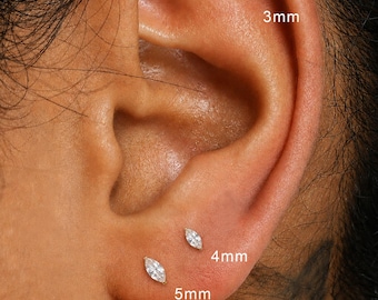 Titan Marquise Cz Stein fadenlose Push Pin Labret, Cz Ohrring mit flachem Rücken, Knorpel Tragus Helix Bolzen, kleiner Bolzen, Nasenstecker 16g 18g 20g