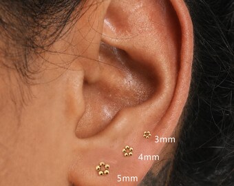 16g 18g 20g Titanium Bead Cluster Flat Back Earring, Titanium Labret Cartilage Stud, Minimal Ball Flower Helix Tragus Conch Piercing