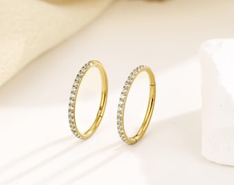 Aro de titanio con circonitas cúbicas, pendiente de cartílago con bisagra de titanio, anillo para piercing daith, septum, hélix, tragus y concha 20G/18G/16G