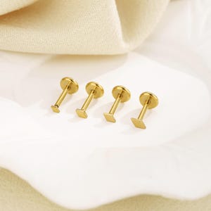 Titanium Diamond Shape Threadless Push Pin Labret, Flat Back Stud, Cartilage Tragus Helix Nose Stud, Simple Gold stud, 16G 18G 20G