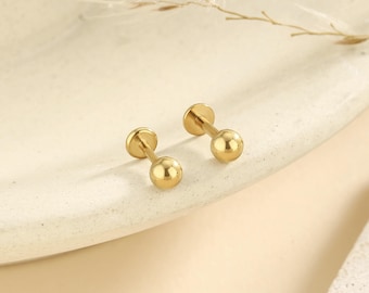 16g 18g 20g Titanium Tiny Ball Threadless Push Pin Labret, Tiny Ball Flat Back Earring, Cartilage Tragus Helix Stud, Small Stud, Nose Stud