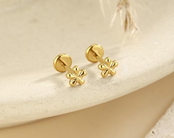 16g 18g 20g Titan Daisy Flower Threadless Druckstift Bolzen, Ohrring mit flacher Rückseite, Knorpel Tragus Helix Conch Bolzen, Ohrring Bolzen
