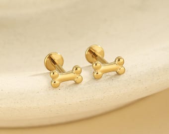 Titan Hund Knochen Ohrstecker mit flachem Rücken, Titan Labret Knorpel Bolzen, nette Haustier-Liebhaber Helix Tragus Conch Piercing Schmuck, 16G 18G 20G
